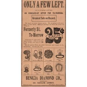 Benicia Diamond Co Asylum St. Hartford 1901 Newspaper Ad AD8-H1
